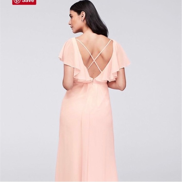 NWT David’s Bridal Flutter Sleeve Crinkle Chiffon Bridesmaid Dress - Picture 2 of 8